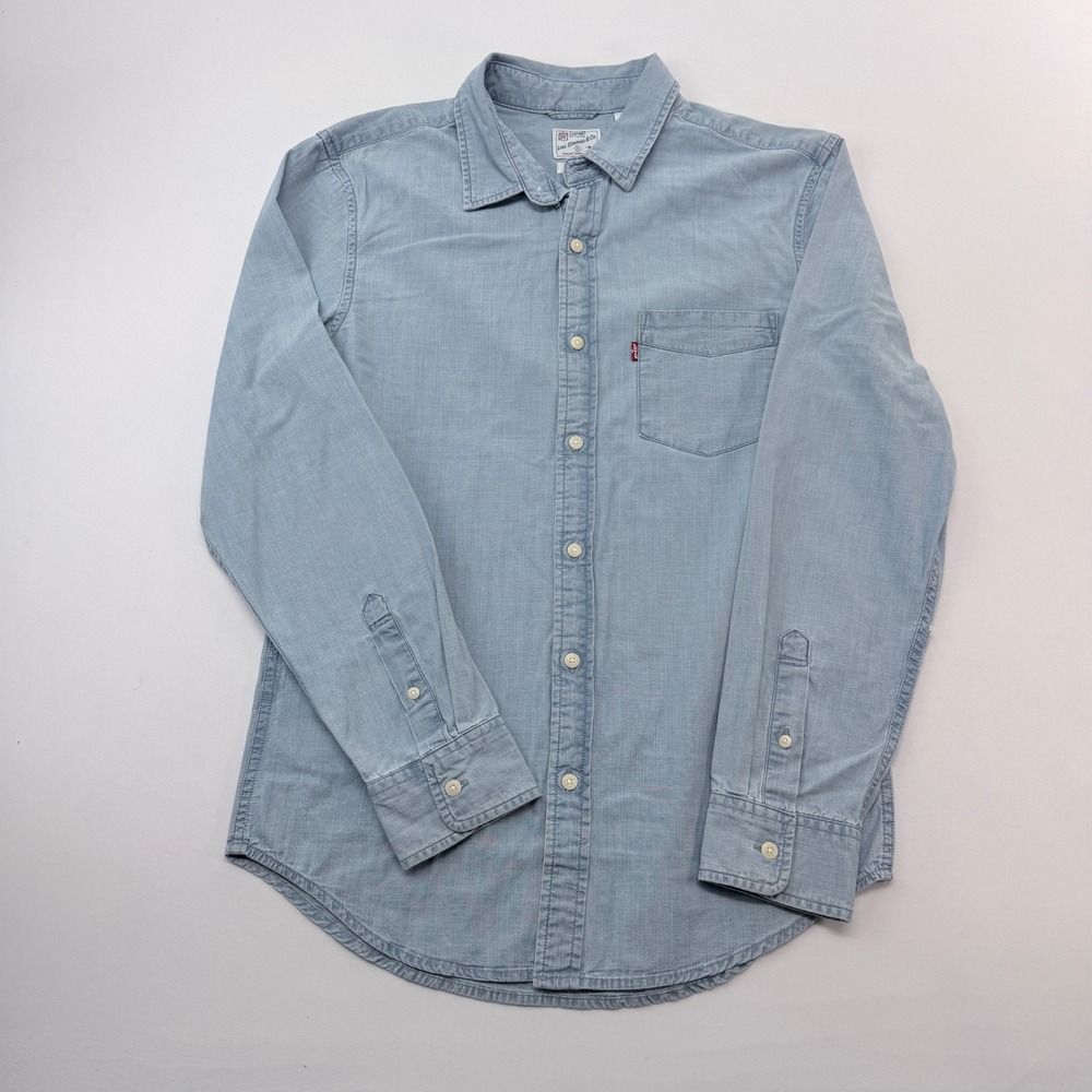 Levis Sunset One Pocket Shirt Mens Small Light Blue Chambray Button Down Top